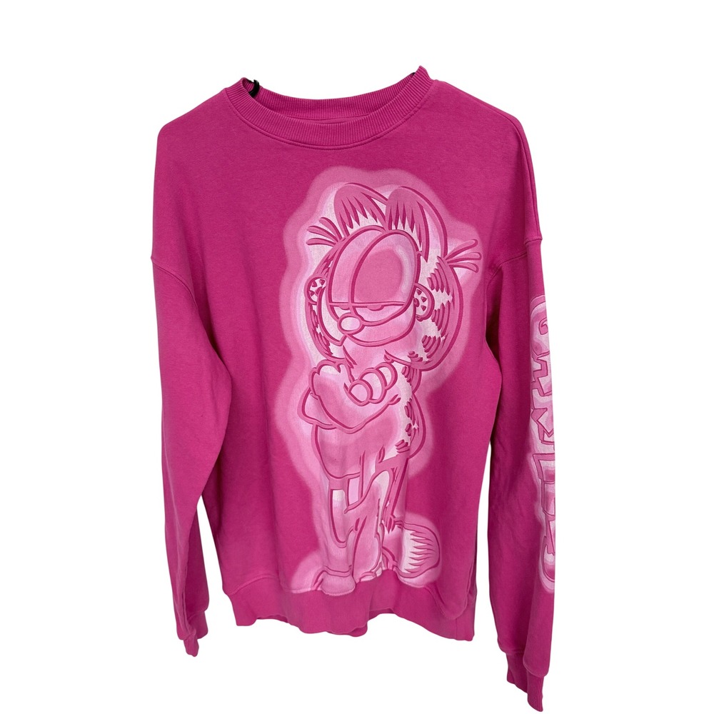 HM Garfield Pink Graphic Sweatshirt Crewneck Pullover Magenta Y2K Large US 20
